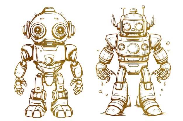 Free Vector luxury sketch robot illustration set