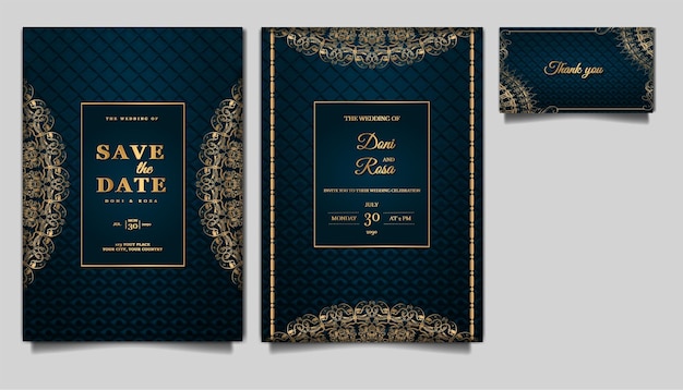 Luxury wedding invitation card paper design template set