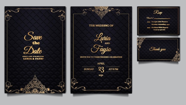 Free vector luxury wedding invitation card template design set