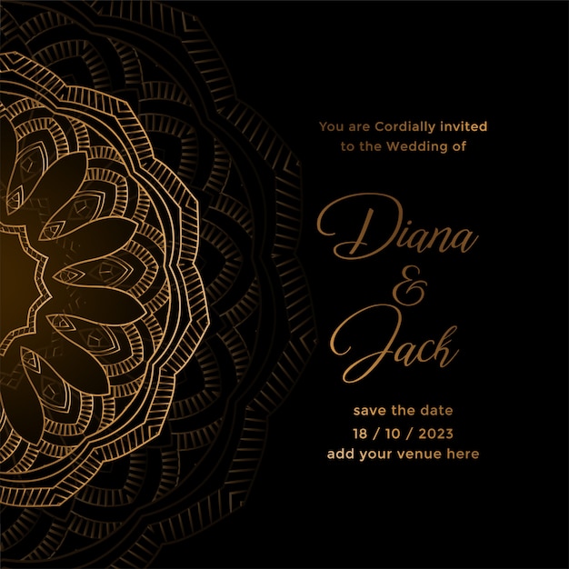 Free vector luxury wedding invitation card template in golden mandala style art