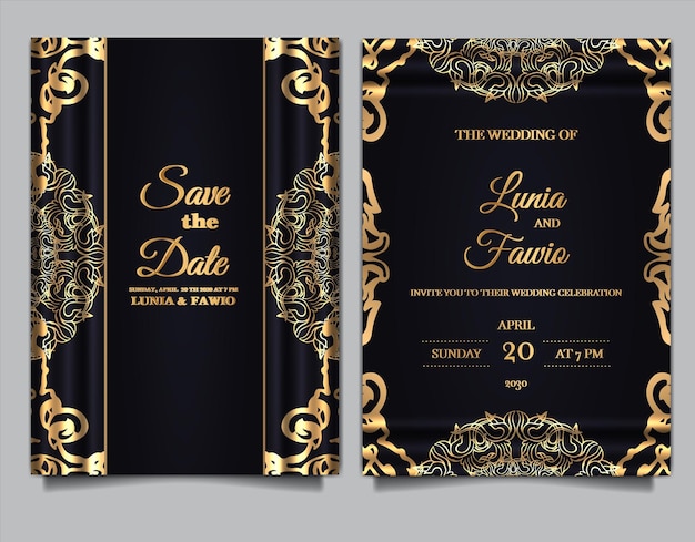 Free Vector luxury wedding invitation cards set