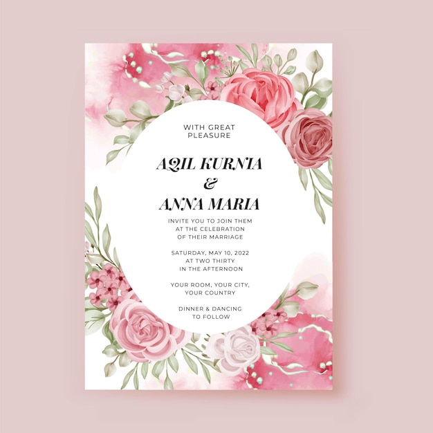 Luxury Wedding Invitation Rose Flower Template