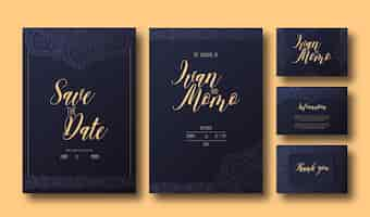 Free vector luxury wedding invitation template with golden elements