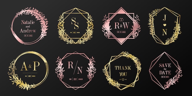 Luxury wedding monogram logo collection. Floral frame for branding logo and invitation card design.