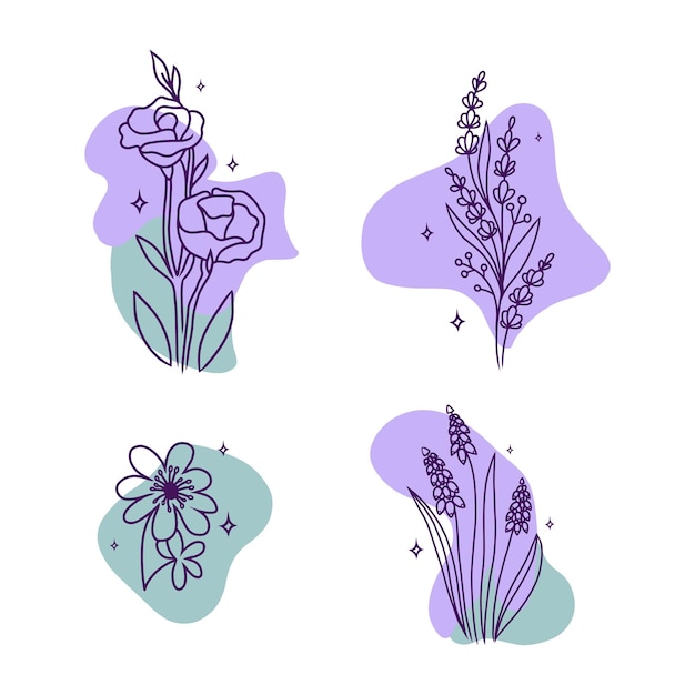 Free Vector the magic collage and line art flowers clipart with butterfly and shapes