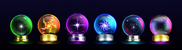 Free Vector magic crystal balls for fortune telling and future prediction