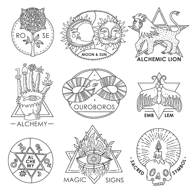 Free Vector  magic emblems hand drawn set