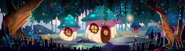 Free Vector magic fairy forest landscape with mushroom house