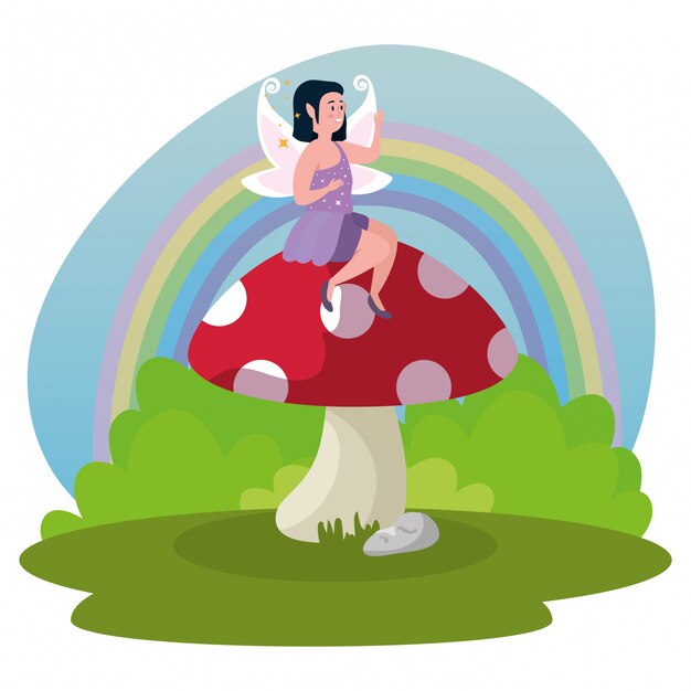 Magic fairy sitting fungus in scene magic