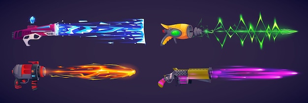 Free Vector magic game space gun with laser beam comic effect