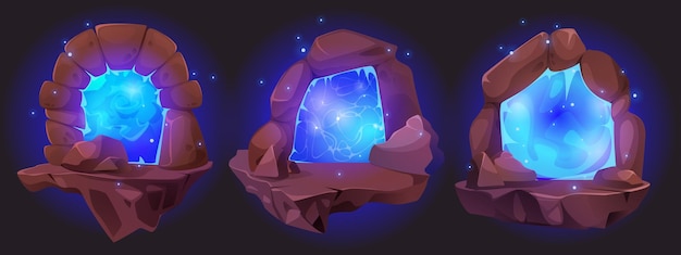 Free Vector magic glow portal with stone doorway