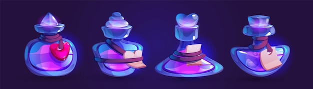 Free Vector magic glowing love potion in glass bottle