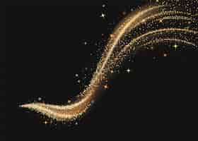 Free vector magic gold glitter dust and star light wave vector