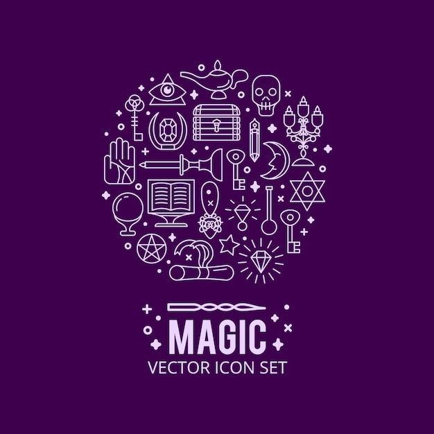 Free vector magic icons set. sparkle magic lights. mystery miracle