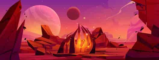 Free vector magic portal on red alien planet