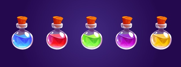 Free Vector magic potion bottles glass jars with elixir