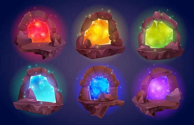 Magic stone portals set isolated on background