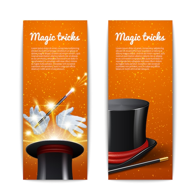 Free vector magic trick vertical banners set