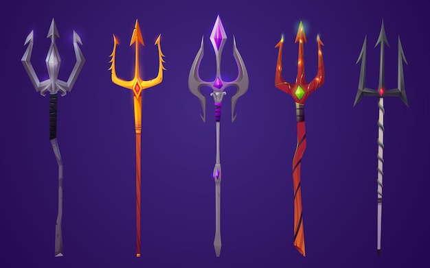 Magic trident weapon cartoon isolated vector icon