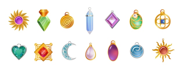 Magical amulets of different shapes illustrations set