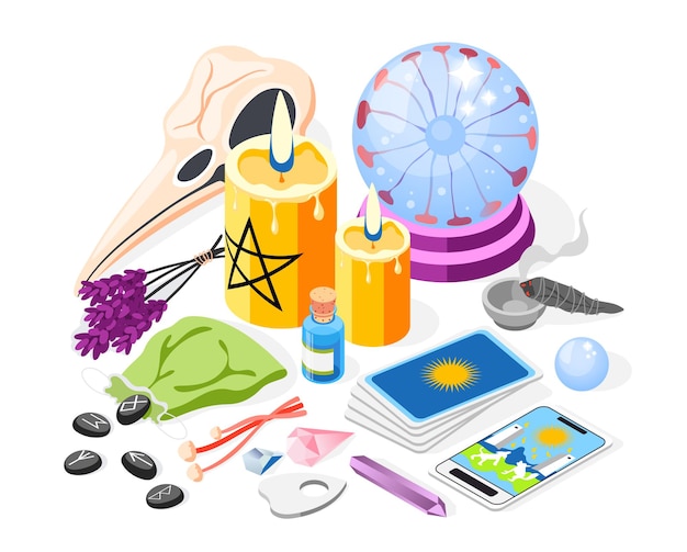 Free Vector magical and esoteric items isometric illustration