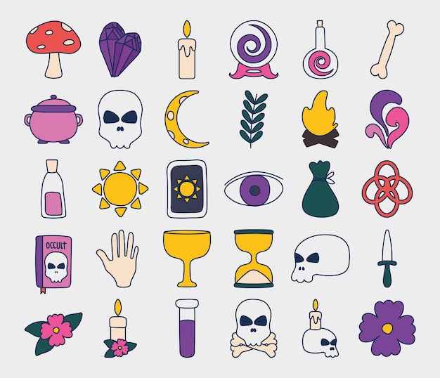 magical occult icons set design