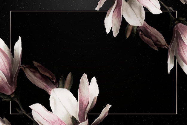 Free Vector magnolia border frame on black