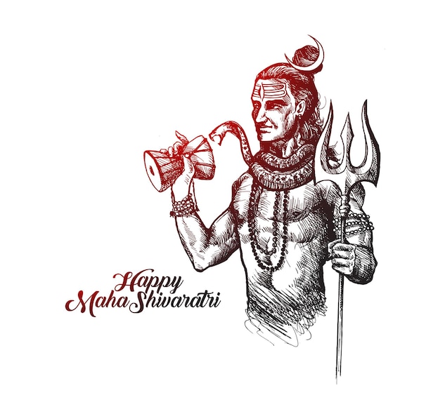 Free Vector maha shivratri - happy nag panchami  lord shiva - poster, hand drawn sketch vector illustration.