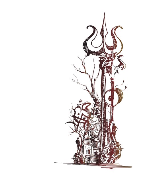 Maha Shivratri - Happy Nag Panchami  Lord shiva - Poster, Hand Drawn Sketch Vector illustration.