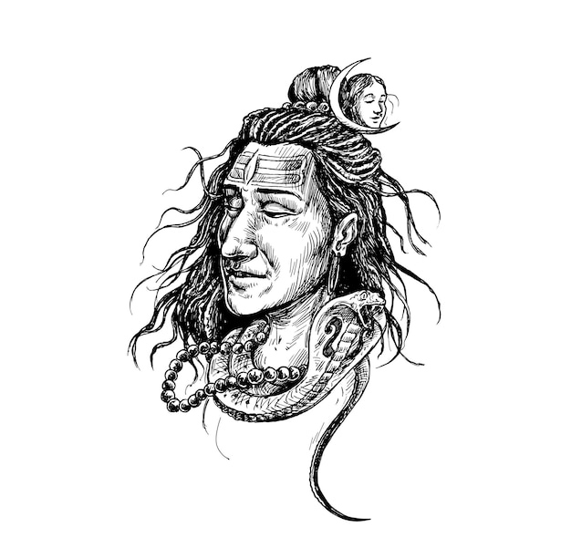 Maha Shivratri - Happy Nag Panchami  Lord shiva - Poster, Hand Drawn Sketch Vector illustration.