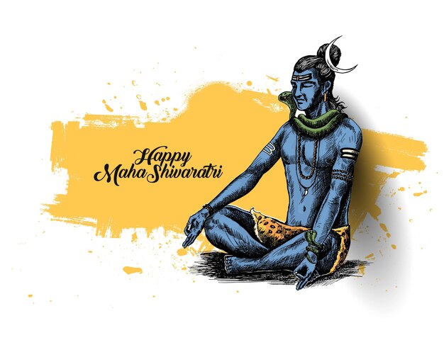 Maha Shivratri - Happy Nag Panchami  Lord shiva - Poster, Hand Drawn Sketch Vector illustration.