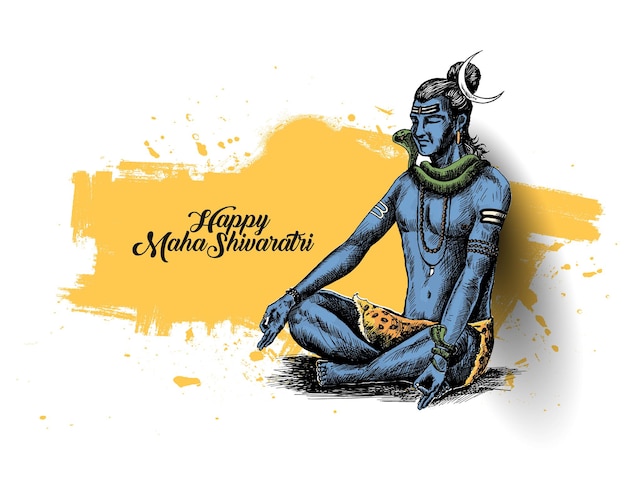 Maha Shivratri - Happy Nag Panchami  Lord shiva - Poster, Hand Drawn Sketch Vector illustration.