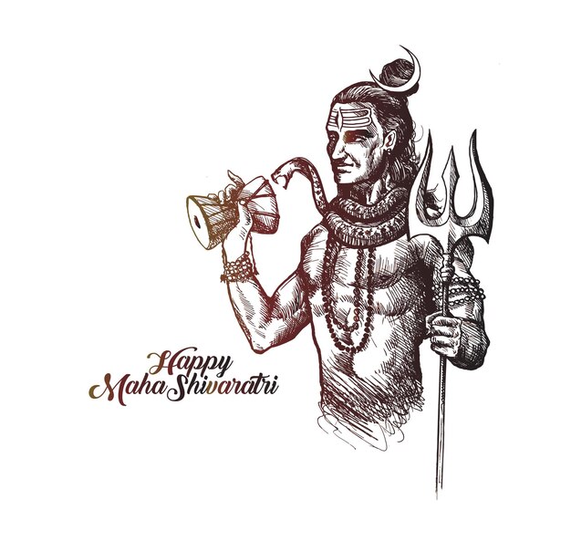 Maha Shivratri - Happy Nag Panchami  Lord shiva - Poster, Hand Drawn Sketch Vector illustration.