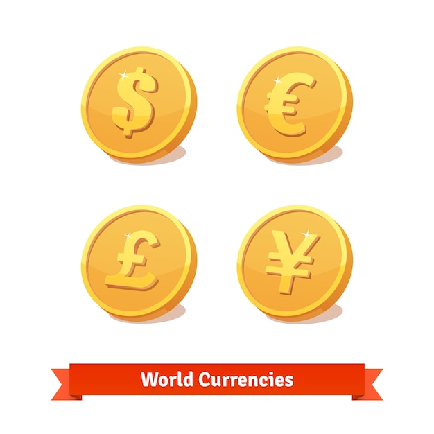 Free Vector main currencies symbols represented as gold coins