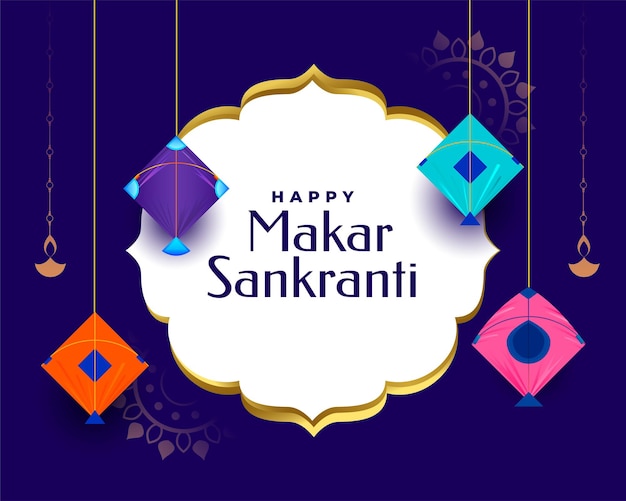 Makar sankranti celebration card with hanging kites