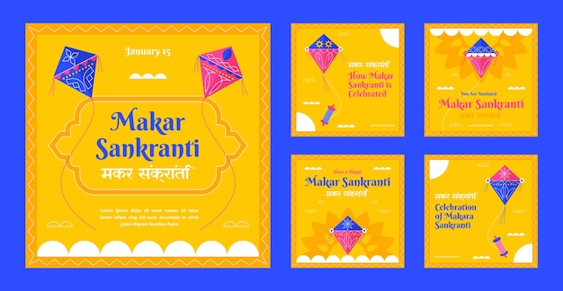 Free Vector makar sankranti celebration instagram posts collection