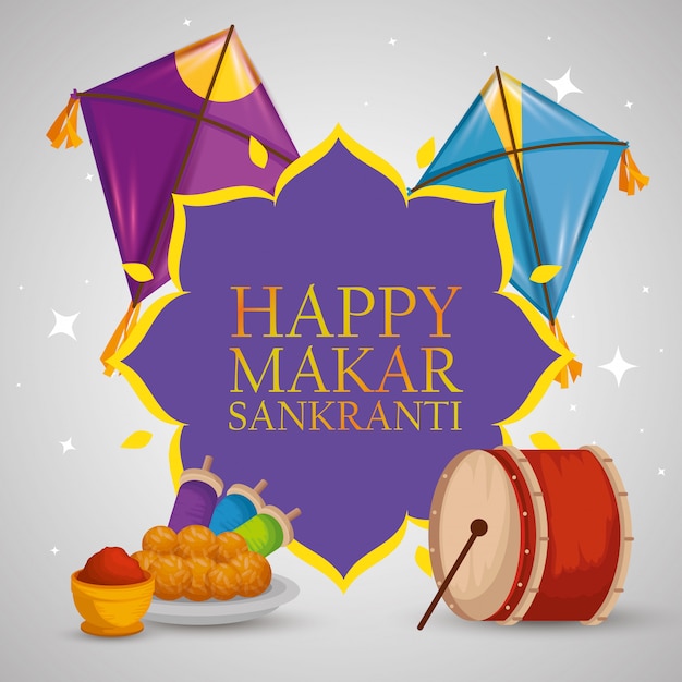 Makar Sankranti greeting with kites