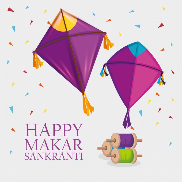 Free Vector makar sankranti greeting with kites