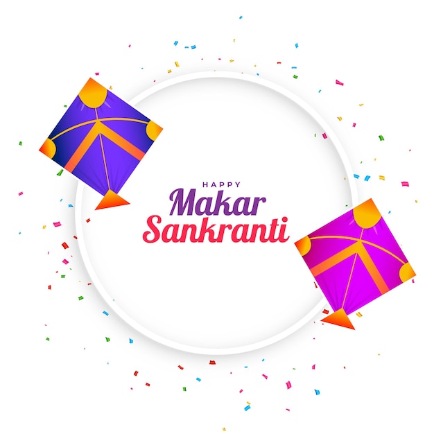 Free vector makar sankranti white greeting with kites and confetti