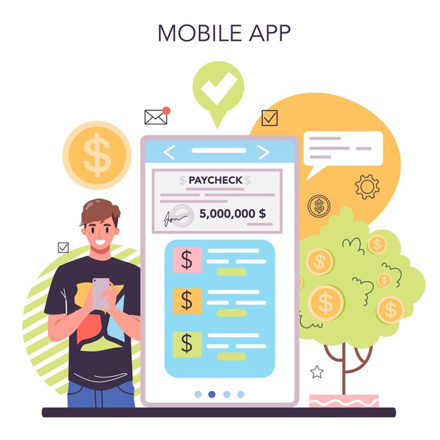 Making money online service or platform Idea of business development Commerce activity payback Mobile app Vector flat illustration