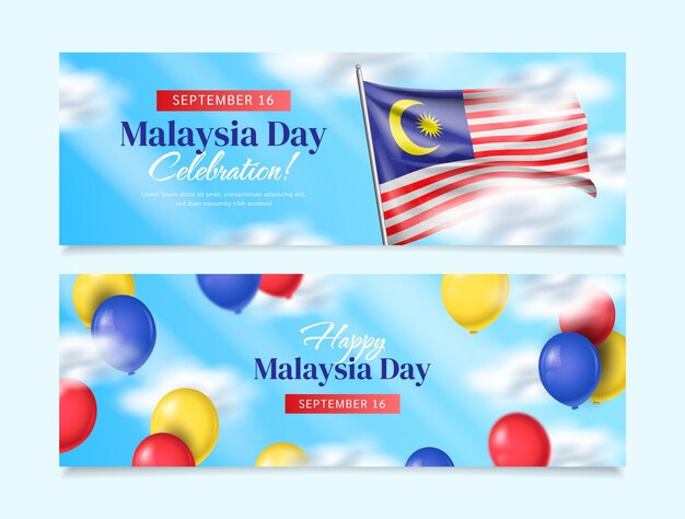 Malaysia day realistic banner set