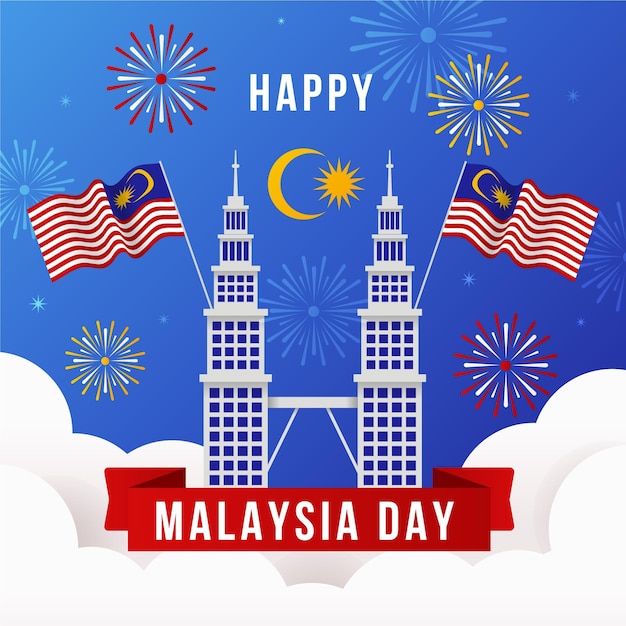 Malaysia day with fireworks