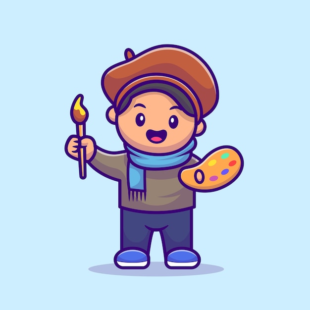 Male Artist Painter Cartoon Illustration. People Profession Icon Concept