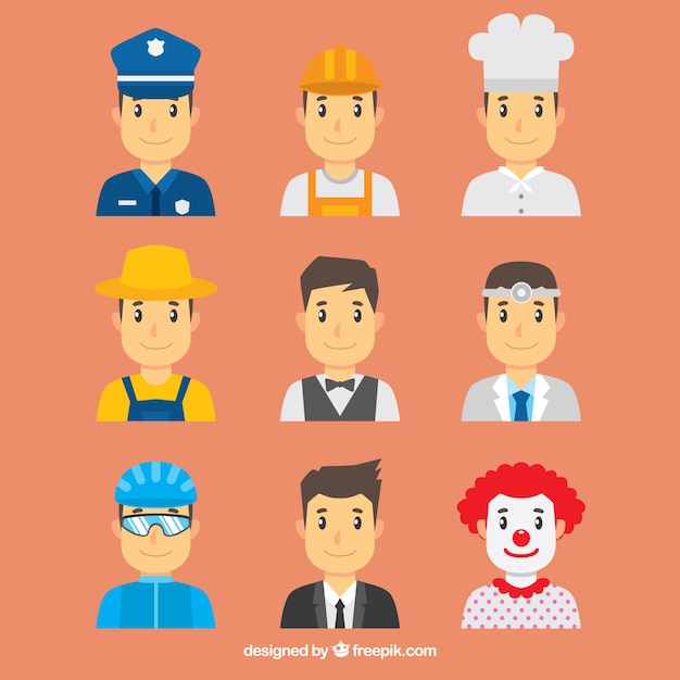 Male avatars with variety of jobs