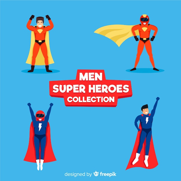 Free Vector male cartoon superhero collection