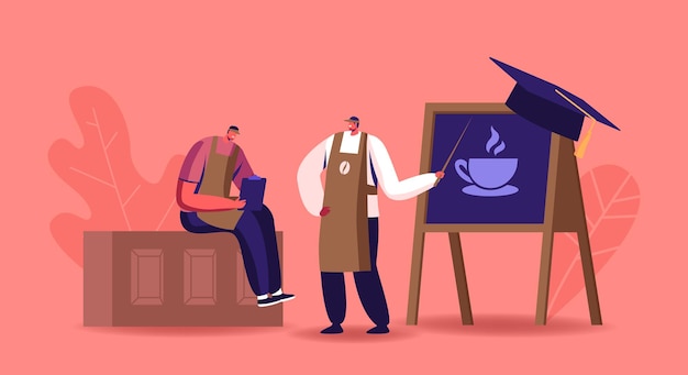 Free Vector male character study making coffee at barista school illustration