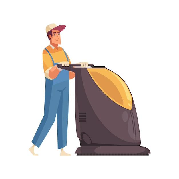 Free Vector male cleaner in uniform with floor mopping machine flat