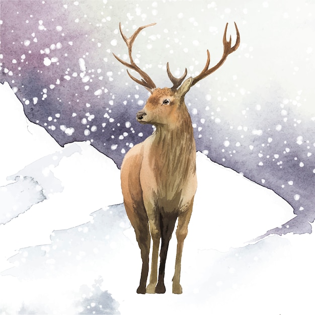 Free Vector male deer painted by watercolor vector