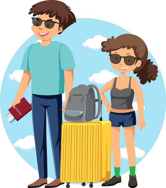 Male and female travel holiday theme with backpack