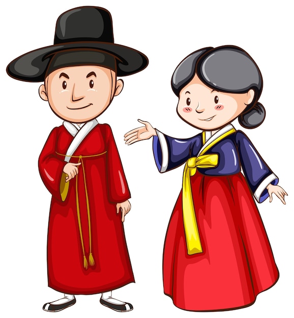 Free Vector a male and female wearing an asian costume